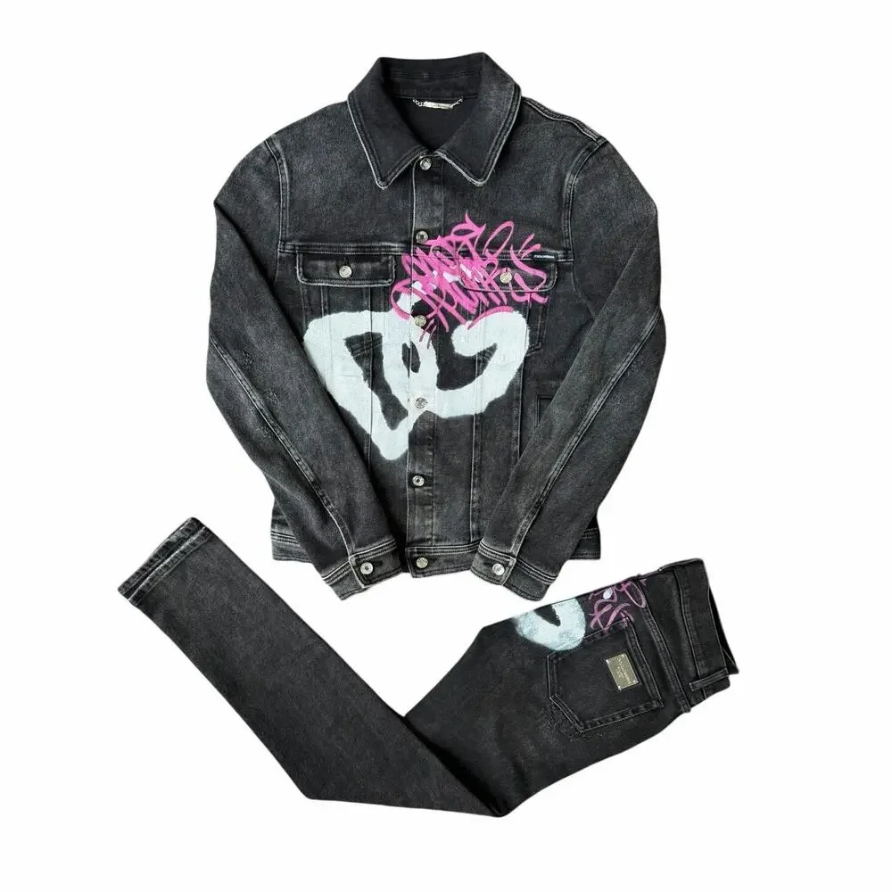Size M - Dolce & Gabbana DG Graffiti Denim Jacket & Jeans Set